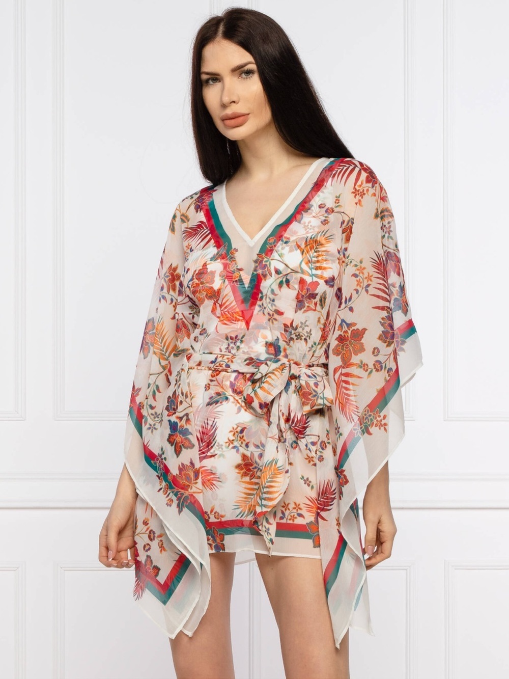 Ralph Lauren Sheer White Floral Swim Cover-Up Summer Tunic Top Kimono Large XL